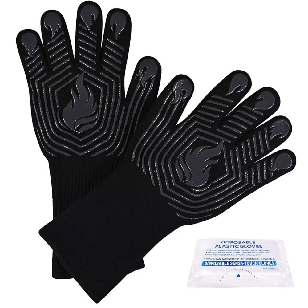 Heat Resistant Black Silicone Oven Gloves - High Temperature Cooking Gloves